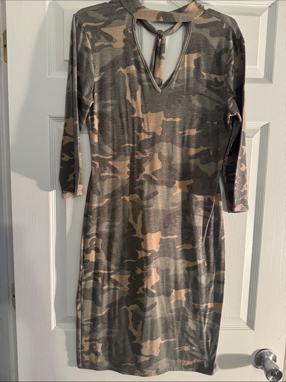 DOTTED Camo Tie-Back Bodycon Dress - Olive Green